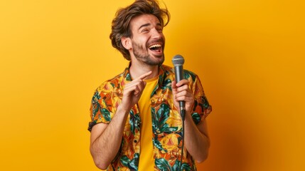 Man Singing into Microphone Joyfully
