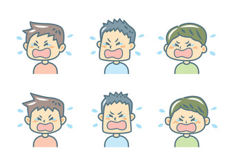 泣き顔の男の子のイラストセット