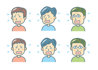 泣き顔の男性のイラストセット