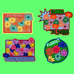 set of flowers  for stickers, labels and tags for your brand used in groceries, discounts and packaging © Dwi