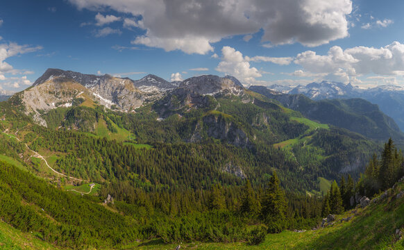 Mountain valley with tracks near Jenner mount in Berchtesgaden National Park