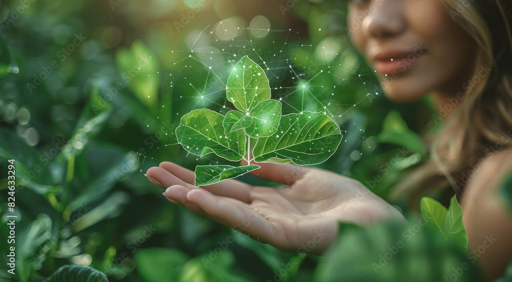 Poster icon concept in the woman hand for environmental social and governance by using technology of renewa