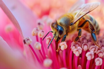 Fascinating Bee macro flower. Spring blossom. Generate Ai