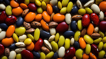 colorful background of food. flat lay photography of kinds of beans