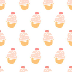 Bakery seamless pattern cupcake and muffin doodles