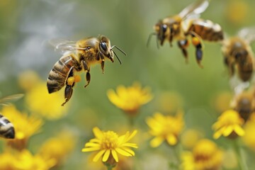 Diverse Bee flower population. Macro garden. Generate Ai