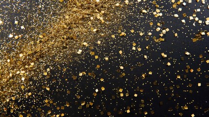 Gold glitter texture on a black background ,Holiday background ,Golden explosion of confetti, Golden grainy abstract texture on a black background