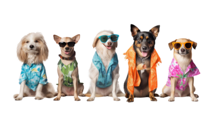 Dogs dressed for summer isolated on a transparent background