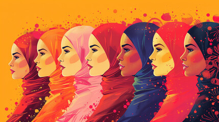 Obraz premium Group of Women Wearing Headscarves in Different Colors