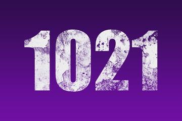 flat white grunge number of 1021 on purple background.	