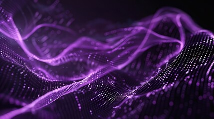 high speed technology Dynamic digital curve purple ribbon coming from left bottom reaching out to right top in single line in a dark background