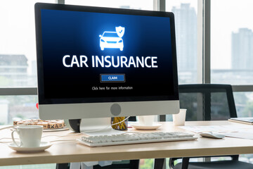 car insurance online website on computer screen for insure your car damage snugly