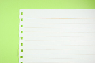 line paper texture on green background,  blank sheet notebook