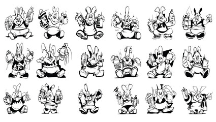 Set of Urban Graffiti Spray Can Rabbit Character Tag Doodle Drawing Grunge, Graffiti Character, Street Art
