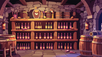 Cartoon wine cellar. Winery basement interior element