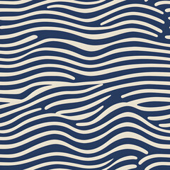 Seamless pattern with waves. Doodle waves pattern. Pattern for textiles. Organic seamless pattern. Doodle ocean waves. Seamless geometric pattern. Abstract linear backdrop. Wavy blue pattern.