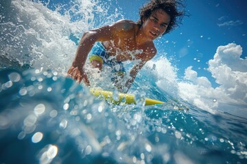 A man surfing at sea