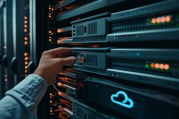 Laptop with Glowing Golden Cloud Security Lock