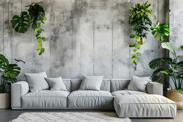 Sofa and plants in a room. Created with Ai