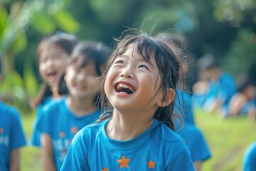 A group of happy elementary school students