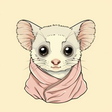 recommend clip art: Cute cartoon sugar glider in a pink blanket.