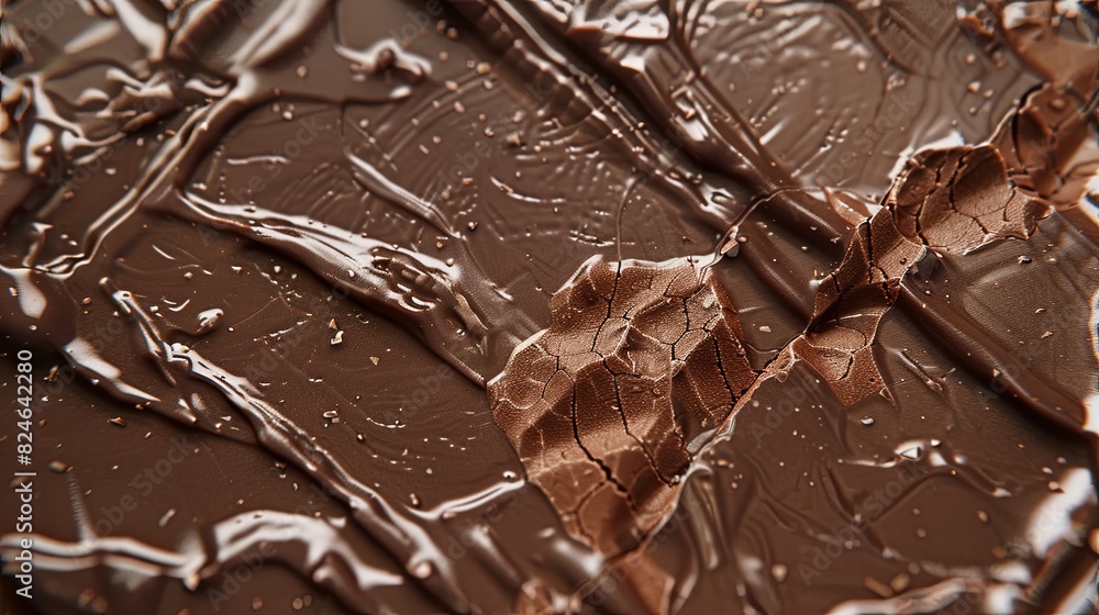 Aufkleber Detailed close-up of a smooth chocolate bar with visible break lines and a perfectly even surface, showcasing its rich dark color. Generative AI