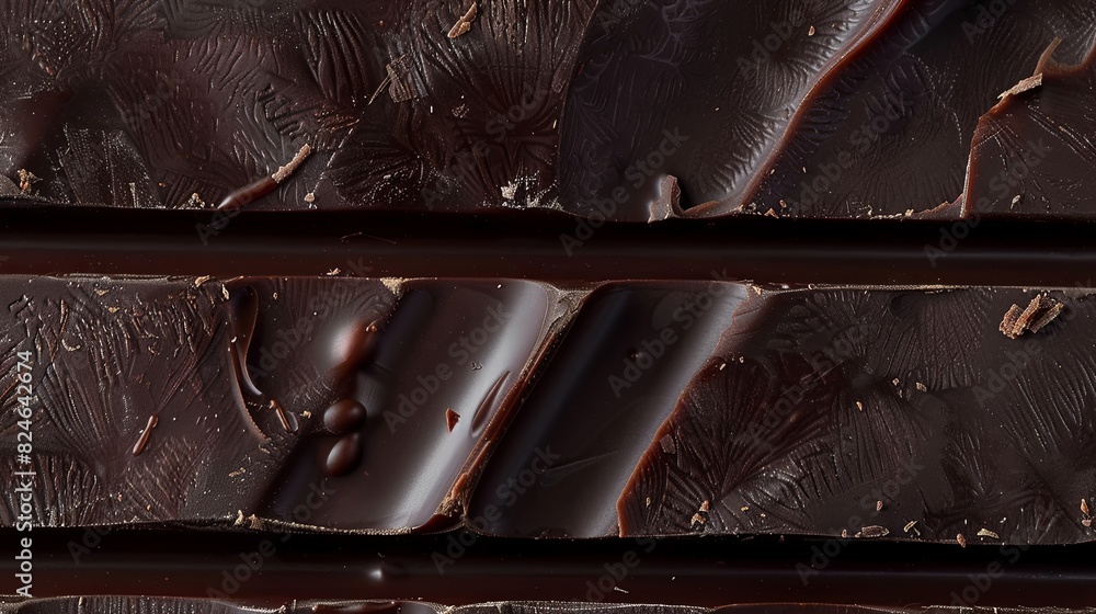 Aufkleber Close-up view of a dark chocolate bar with visible break lines, smooth texture, and rich color. Generative AI