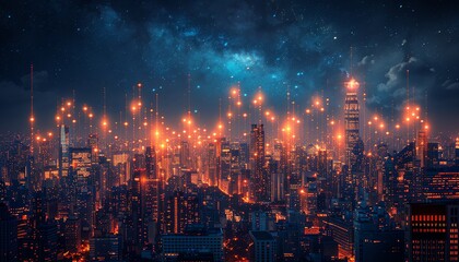 Fototapeta premium Create an impactful image of a towering bar graph made of crystal shards under a starry night sky