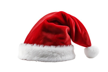 The Enigmatic Dance of the Scarlet and Snowy Santa Hat on a White or Clear Surface PNG Transparent Background.
