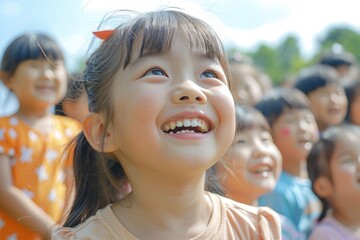 A group of happy elementary school students