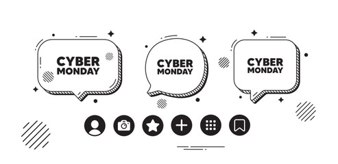 Cyber Monday Sale tag. Speech bubble offer icons. Special offer price sign. Advertising Discounts symbol. Cyber monday chat text box. Social media icons. Speech bubble text balloon. Vector