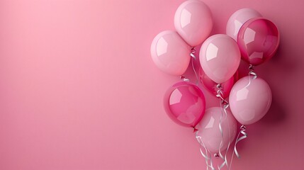 Birthday balloons on a solid pink background, with clear blank space for your personalized message