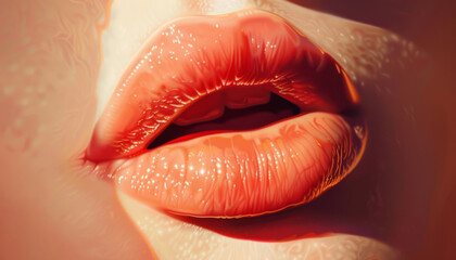 A close up of a woman's lips with a red tint