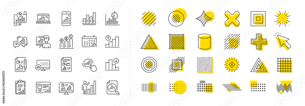 Poster set of chart presentation, report, increase growth graph icons. design shape elements. graph line ic