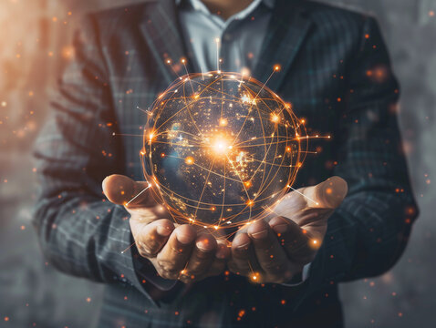 H&auml;nde, die eine Erdkugel halten. Konzept eines global vernetzten Unternehmens.
