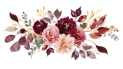 Maroon Blush Wine Colors Watercolor Floral Arrangement