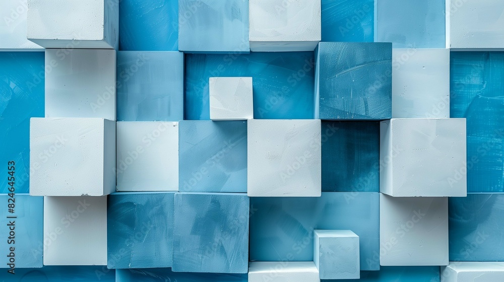 Aufkleber abstract texture of overlapping cubes in blue shades closeup image. dynamic, visually intriguing pat
