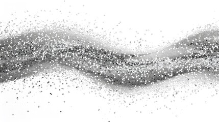 Silver glitter texture wavy borders over white background ,Abstract silver sparkles of confetti, Abstract gradient dynamic wave of particles, Dust overlay textured, grain noise particles 