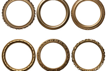 Ethereal Elegance: Quartet of Gleaming Gold Rings on Pure White on a White or Clear Surface PNG Transparent Background.