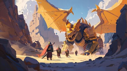 Dragon Digita is challenged by the knights in the canyon