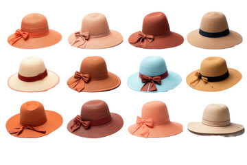 A Symphony of Colorful Bow-Topped Hats on a White or Clear Surface PNG Transparent Background.
