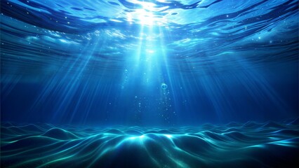 4K blue underwater ocean waves seamless loop animation, light rays pass through the water