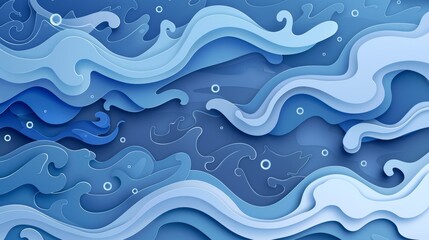 A multilayered cartoon papercut illustration with water waves as a background.