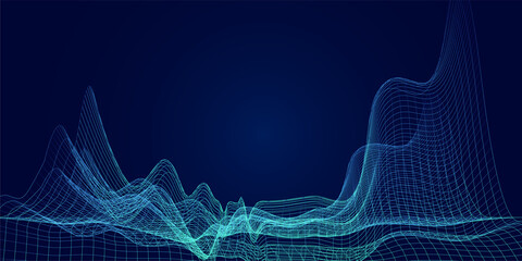 Data visualization, Future technology, Digital era, Information technology. Abstract mesh wave...