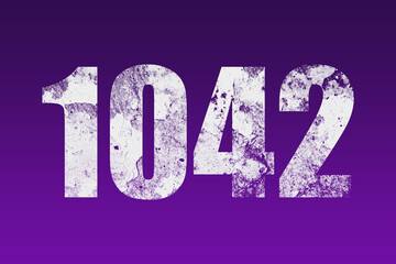 flat white grunge number of 1042 on purple background.	