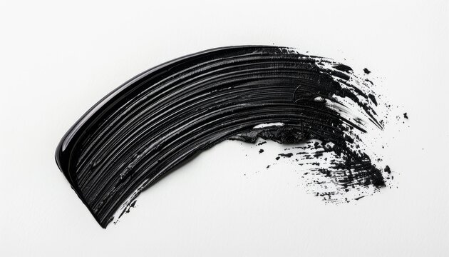 A black mascara brush stroke on a white background, isolated to show texture and the effect of makeup application, suitable for beauty and cosmetic themes