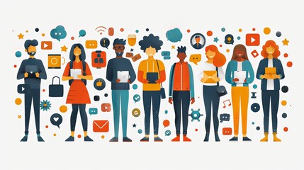 Social media concept illustrations. Set of people vector illustrations in various activities of social network, digital marketing, online communication, internet services