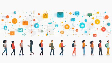 Social media concept illustrations. Set of people vector illustrations in various activities of social network, digital marketing, online communication, internet services