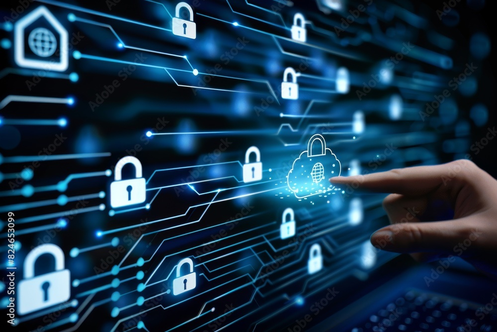 Poster secure cloud network displayed on computer monitor