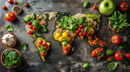 World Map Made of Fruits and Vegetables